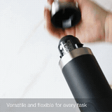 Animated clip of the Wilfa Prostick immersion blender with the chopper attachment chopping chickpeas in a kitchen, labeled 'Precise chopping'.